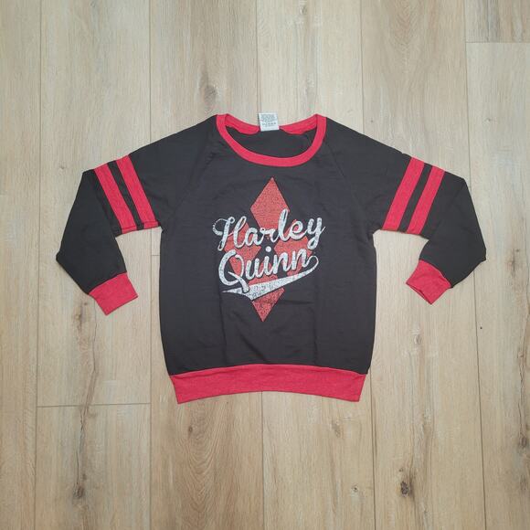Harley Quinn Womens Small T-Shirt (Junior M Tag) Varsity Raglan Long Sleeve - Picture 1 of 6